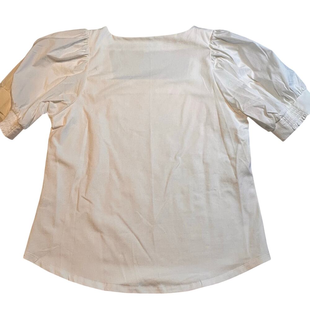 Bailey 44 White Puff Sleeve Square Neck Blouse Size Large Elegant Top - Picture 5 of 6